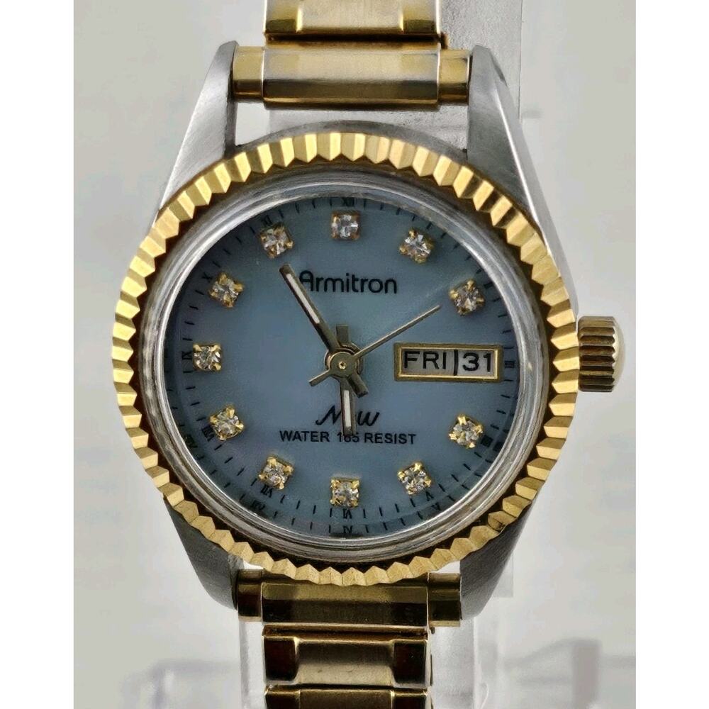Gorgeous Armitron Ladies Quartz Watch Blue Dial w/Crystals Day Date New Battery